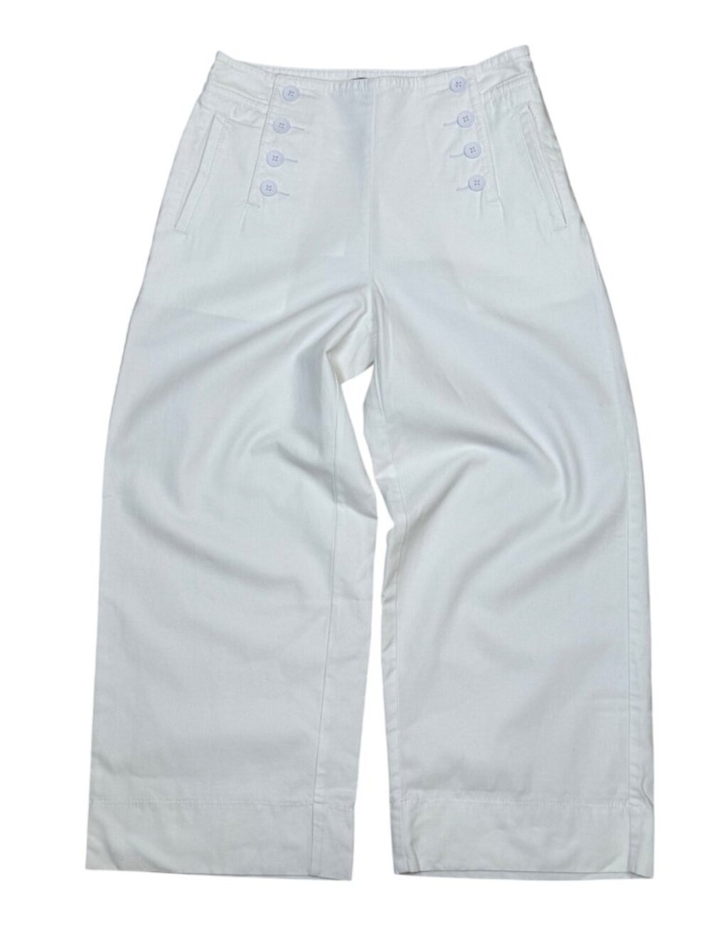 Talbots White Nautical Sailor Pants Womens Size 4 High Rise Wide Leg Cotton Lyoc